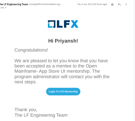 Priyansh_61's tweet photo. Day 9/100 #100DaysOfCode
Got selected to Linux Foundation Mentorship with Open Mainframe Project - a testament to the hidden treasures that await us. Embrace setbacks, persevere, and the magic unfold! 💫✨
#OpportunityKnocks #HardWorkPrevails" https://t.co/FOWe8ysXKG