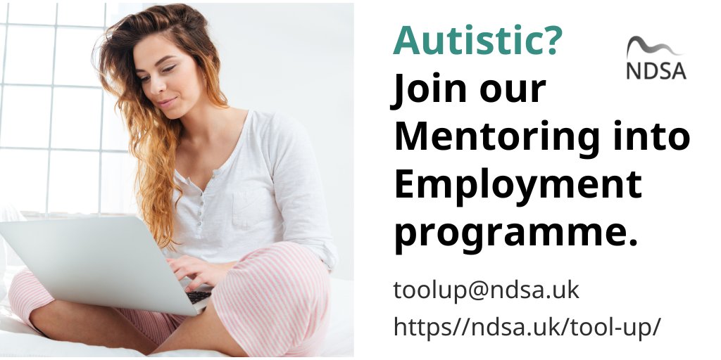NDSA_UK's tweet photo. Need some guidance with your employment goals? Wondering how being autistic fits into your workplace experience? Get some support with Tool-Up mentoring programme! Find out more at: https://t.co/AwHQJi0p8W #AllAutistic #ActuallyAutistic https://t.co/bpnBiEcipM