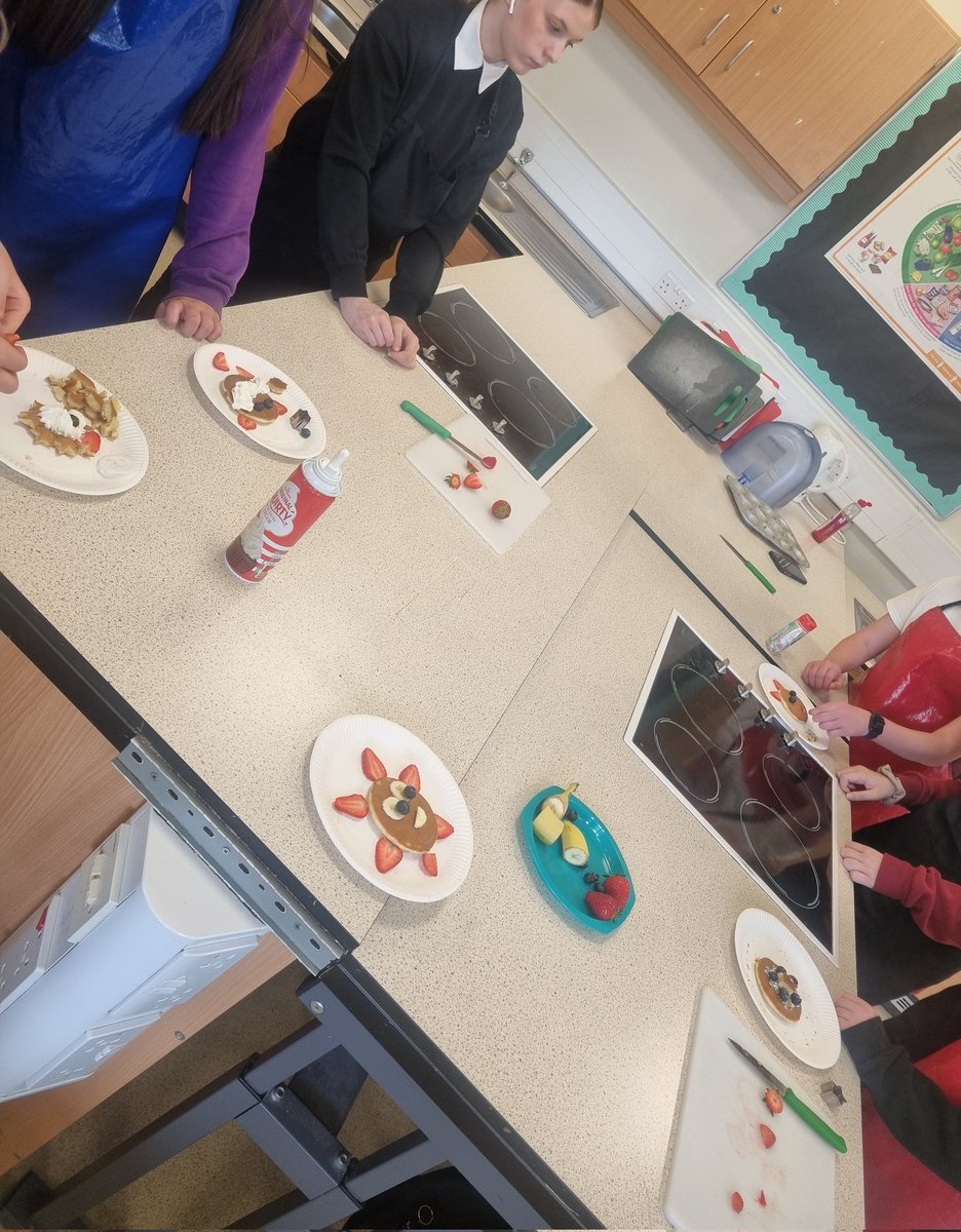 Some of our fabulous pancake designs by our new S1s today! They did a great job at getting ready to cook and working safely and hygienically 😍👩‍🍳 they were also very good listeners and had excellent manners! Look forward to seeing you all back in S1 🥰👏 #P7areFHS