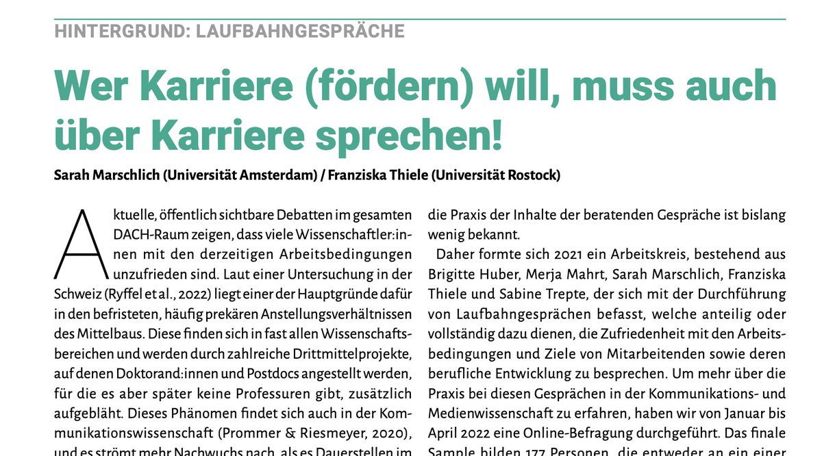 Sarah Marschlich (@sarahma187) on Twitter photo 🔖👆"Wer Karriere (fördern) will, muss auch über Karriere sprechen!" Lest in unserem aktuellen #DGPuK #Aviso-Beitrag, welche Bedeutung Laufbahngespräche für Komm u Medienwissenschaftler:innen in der DACH-Region haben, inkl. Einschätzung von uns <a href="/Thielefm/">Franziska Thiele</a> 👉shorturl.at/ekmIX 🔖👆"Wer Karriere (fördern) will, muss auch über Karriere sprechen!" Lest in unserem aktuellen #DGPuK #Aviso-Beitrag, welche Bedeutung Laufbahngespräche für Komm u Medienwissenschaftler:innen in der DACH-Region haben, inkl. Einschätzung von uns <a href="/Thielefm/">Franziska Thiele</a> 👉shorturl.at/ekmIX