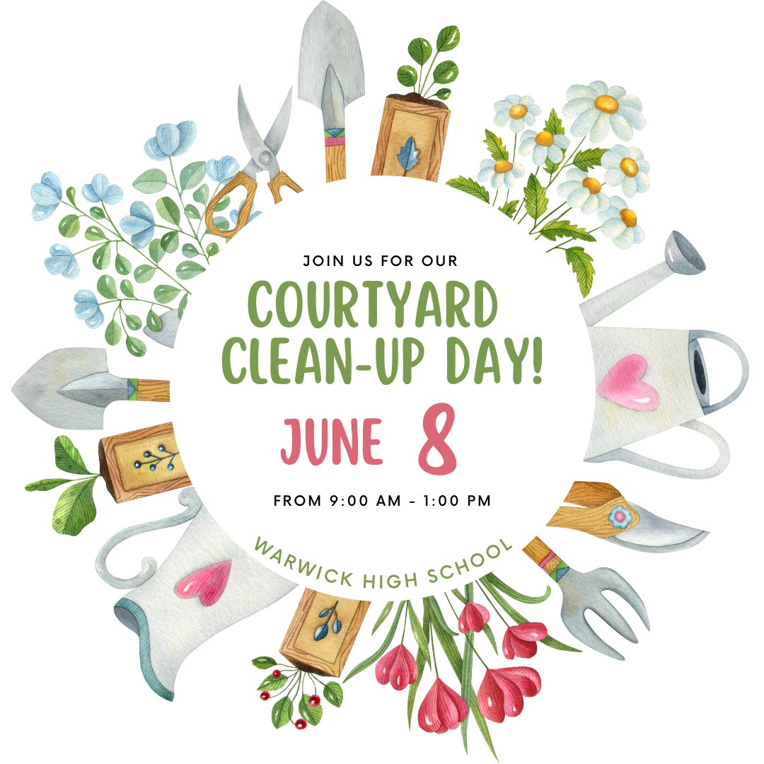 Tomorrow we are having a Courtyard Clean-up day for any staff, students, or community members interested in helping to make the courtyard shine. 
warwicksd.org/website/news.p…

We hope to see you there!