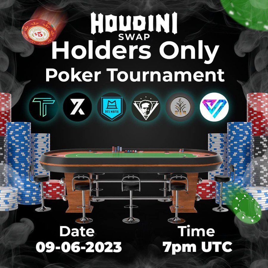 #HoudiniSwap always doing big things. They are havong a holders only poker tournament representing Houdini swap against the above projects🧙‍♂️

Join the tg for more information wizards 🪄t.me/houdiniswap