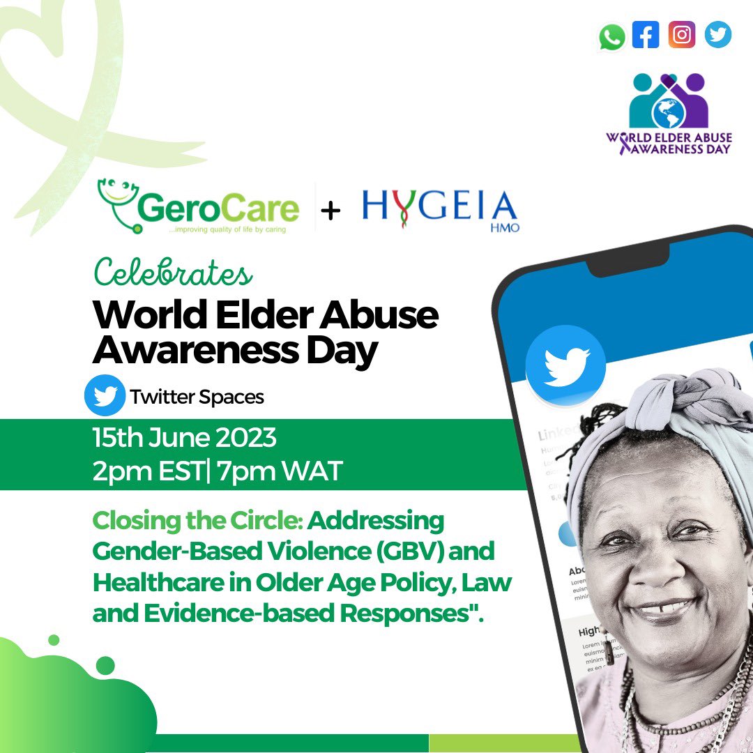 We’re talking Elder Abuse and Awareness next week on Twitter Spaces with @HygeiaHMO_ 

Set your reminder here ==> shorturl.at/yABDG