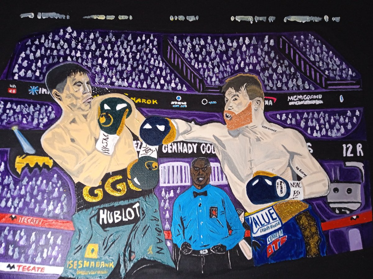 Steve85es's tweet photo. After 3 weeks I've finally finished my oil painting of @Canelo @CANELOTEAM & @GGGBoxing #boxing #caneloggg #art #artofboxing #oilpainting #canelo #GGG #noboxingnolife #bigdramashow #boxingfans #boxingnews #stevesboxingart if you like please give a Retweet 😉 Thank you 😎🥊 https://t.co/dcbpeki29i