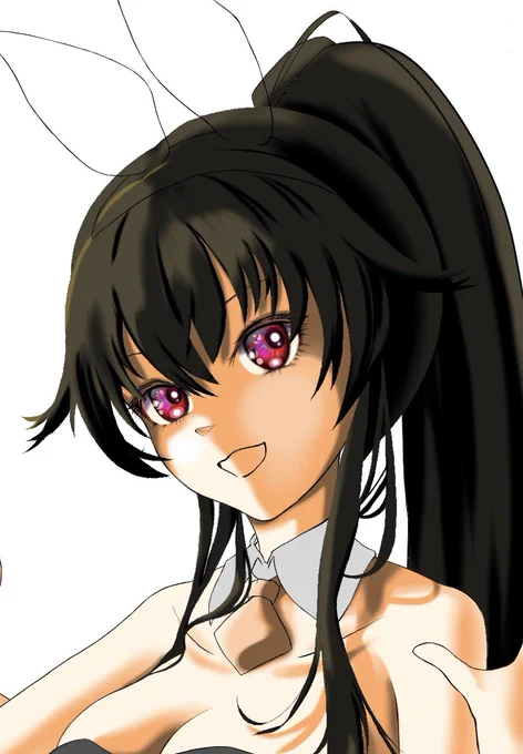 描いてました。。。  肌を二段階くらい濃い色に塗り直して…  昨日届いた本に書いてあった「不透明度ロック」という機能を使いながら髪の下塗り。