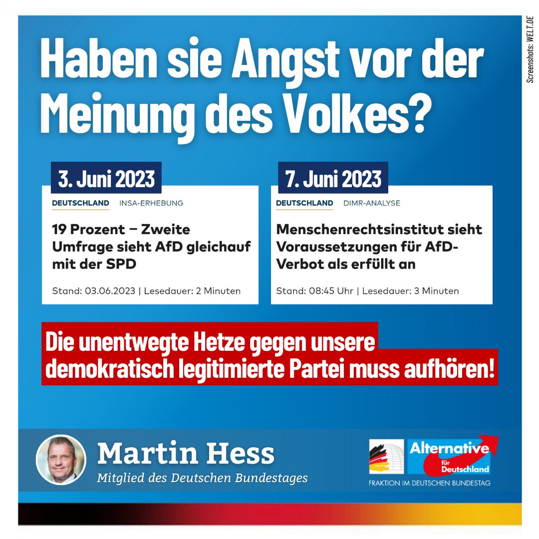 Die Angst der Regierenden vor dem Verlust ihrer Macht nimmt offenbar zu. Die Ampelregierung verwendet nun sogar Staatsgelder, um linksgrünrote Ideologen und fragwürdige Wissenschaftler gegen die einzig echte Opposition agitieren zu lassen. 
#nurnochAfD #AfDVerbot #AfD #DIMR #SPD