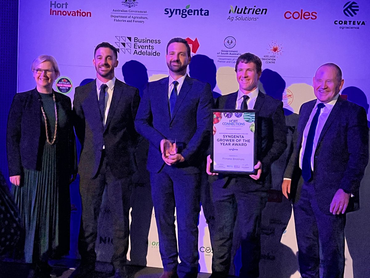 Newsflash! Syngenta Grower of the Year - Pirrone Brothers. Congratulations! #HortCon23 ⁦<a href="/SyngentaANZ/">Syngenta ANZ</a>⁩