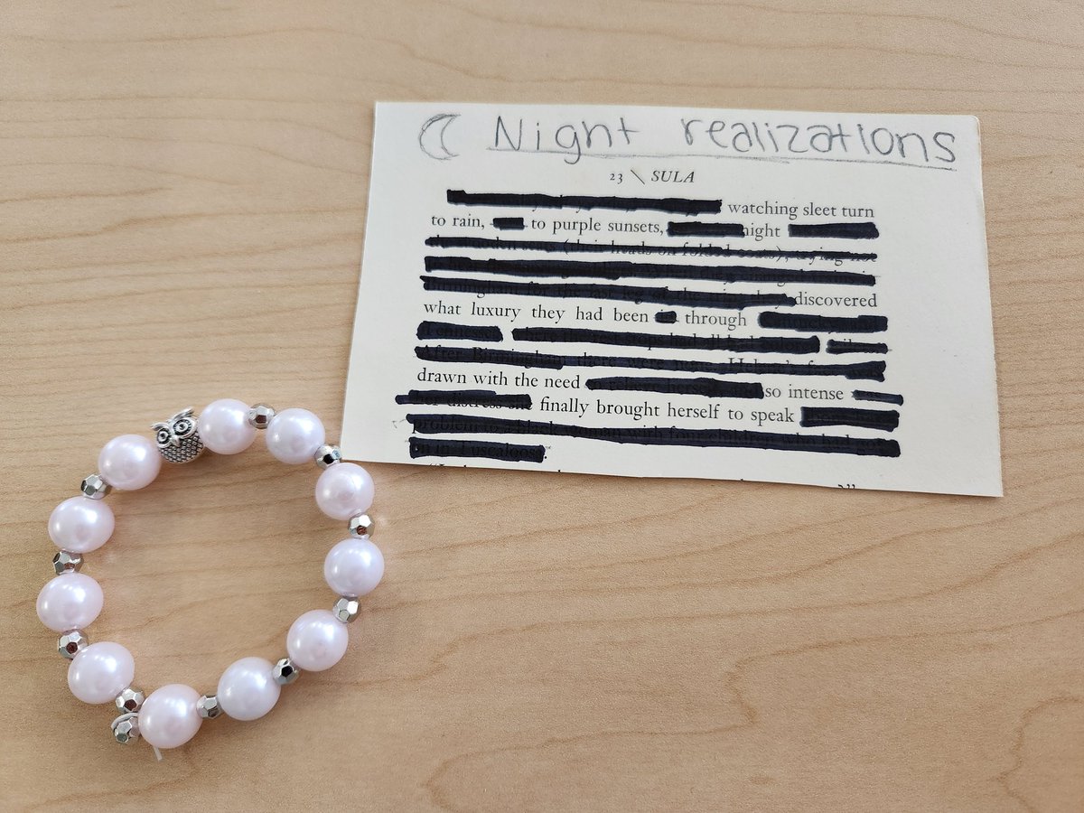 Gorgeous bracelet and blackout poetry made by one of our students for #makeandtakefun !