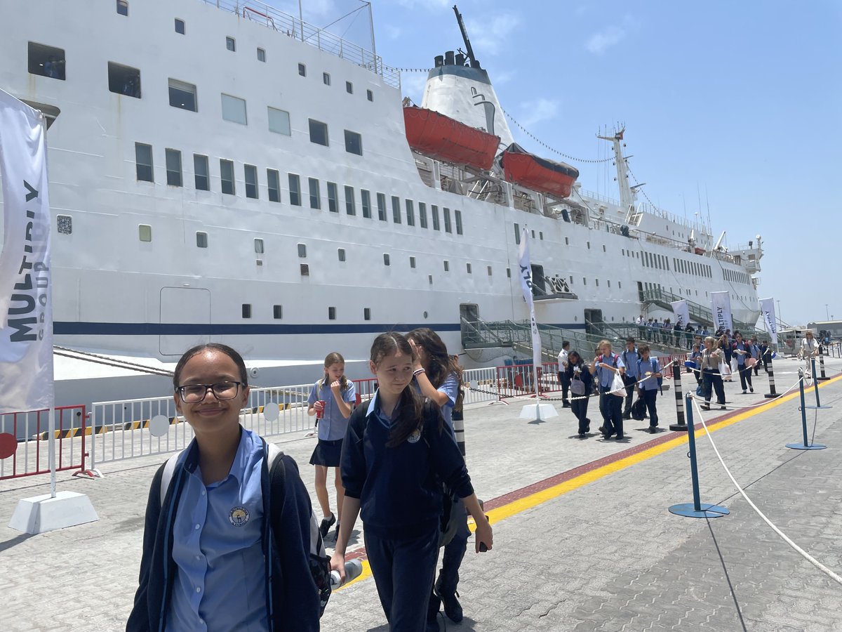 BSAKAbuDhabi's tweet photo. The world's largest floating book fair, The Logos Hope, was in Abu Dhabi last week and a small group of #BSAKEnglish students were give a special tour. With around 5,000 titles, what a great way to get inspired for some summer reading. #BSAKSecondary #BSAKLibrary #BSAKliteracy https://t.co/Y8TwyllFwJ