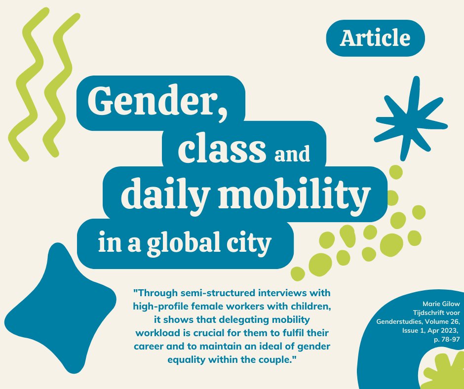 📝Read about the intersection of class relations and gendered mobility in last issue’s article “Gender, class and daily mobility in a global city” by Marie Gilow.
Open access using the link below!
➡️doi.org/10.5117/TVGN20… 
#GenderStudies #AcWri #Gender #DailyMobility