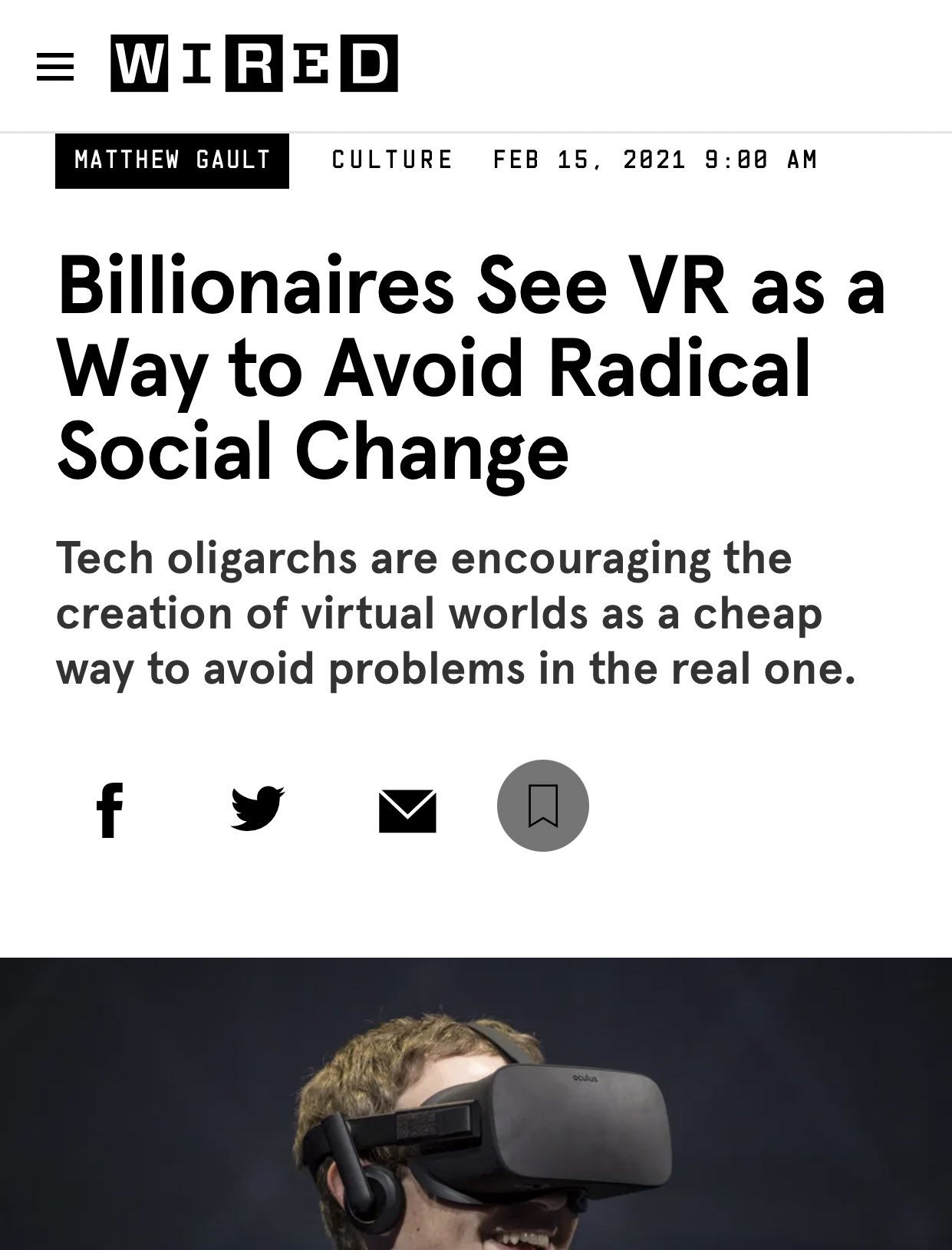 Billionaires See VR as a Way to Avoid Radical Social Change