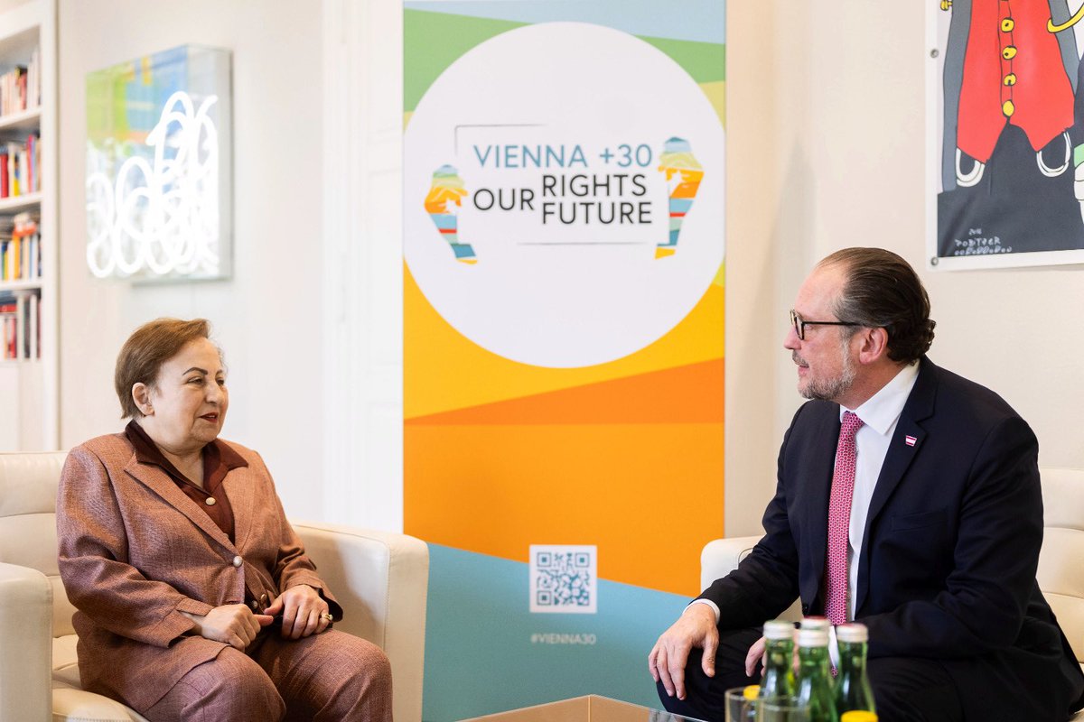 Frank and insightful conversation with Iranian nobel peace prize laureate Shirin #Ebadi, still working in exile. As pressure on civil society mounts, we continue our support for human rights defenders globally. #StandUp4HumanRights #Vienna30
