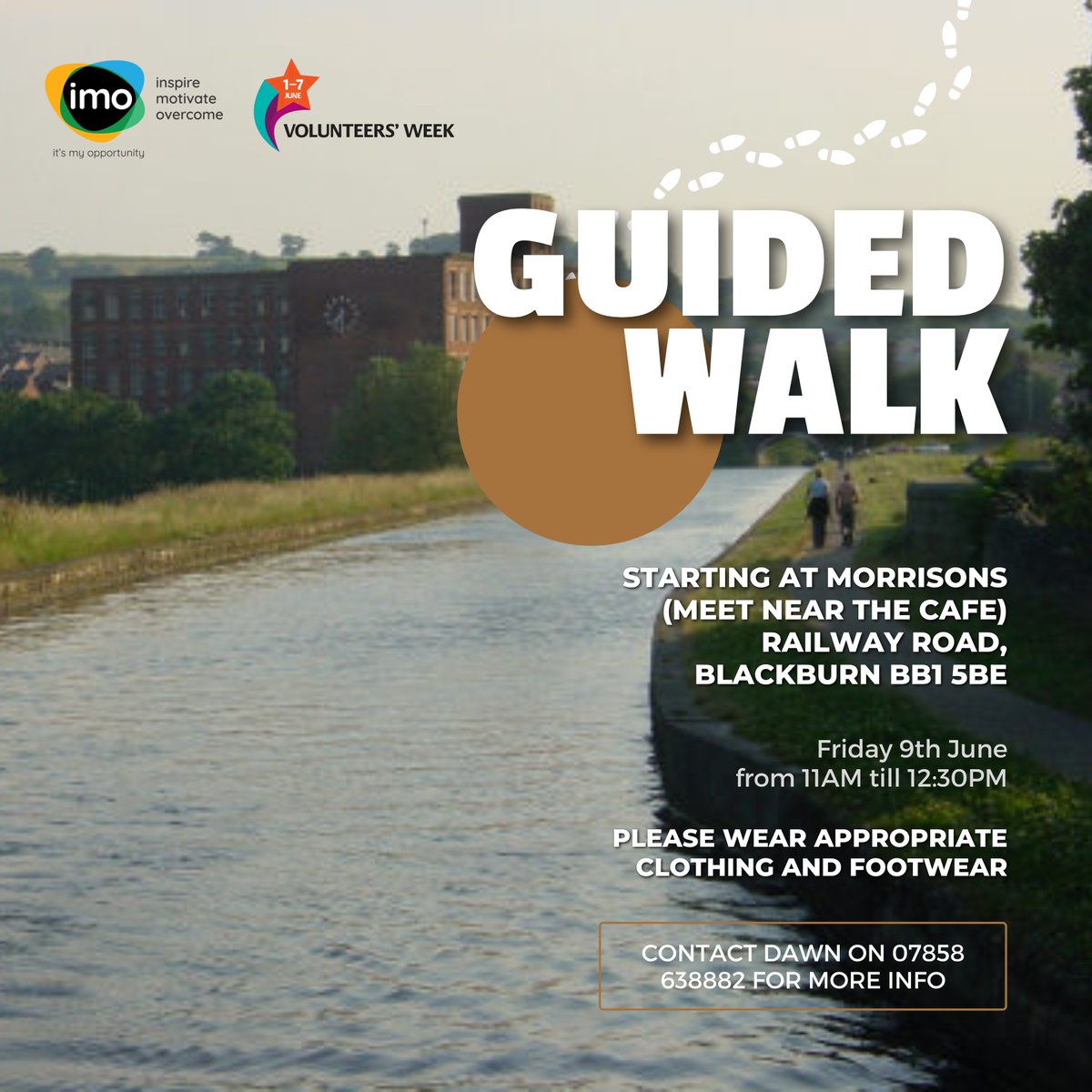 Join us for a stroll along the canal! 🌳 Discover hidden gems and local history while supporting a great cause. 🤝🎉 

#IMOCharity #VolunteersWeek #ExploreBlackburn 

❤️🌍 Don't miss out, lace up your walking shoes and let's embark on this unforgettable adventure! 🌟