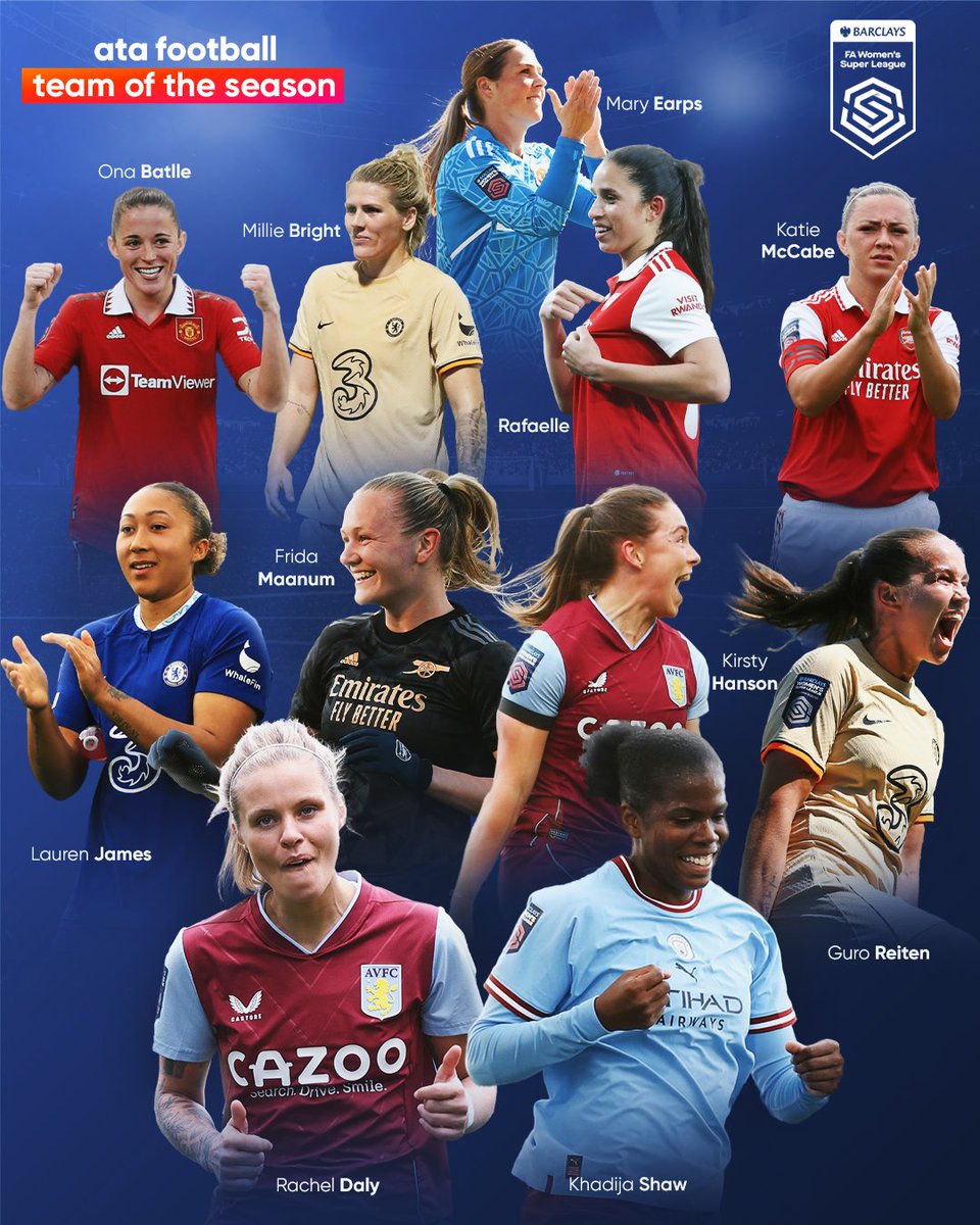 DAZNWFootball's tweet photo. ata football โ @BarclaysWSL - team of the season! ๐
Are you happy with our selection? ๐
#WatchWithAta #CelebrateWithAta https://t.co/iPqRhO8Zl2