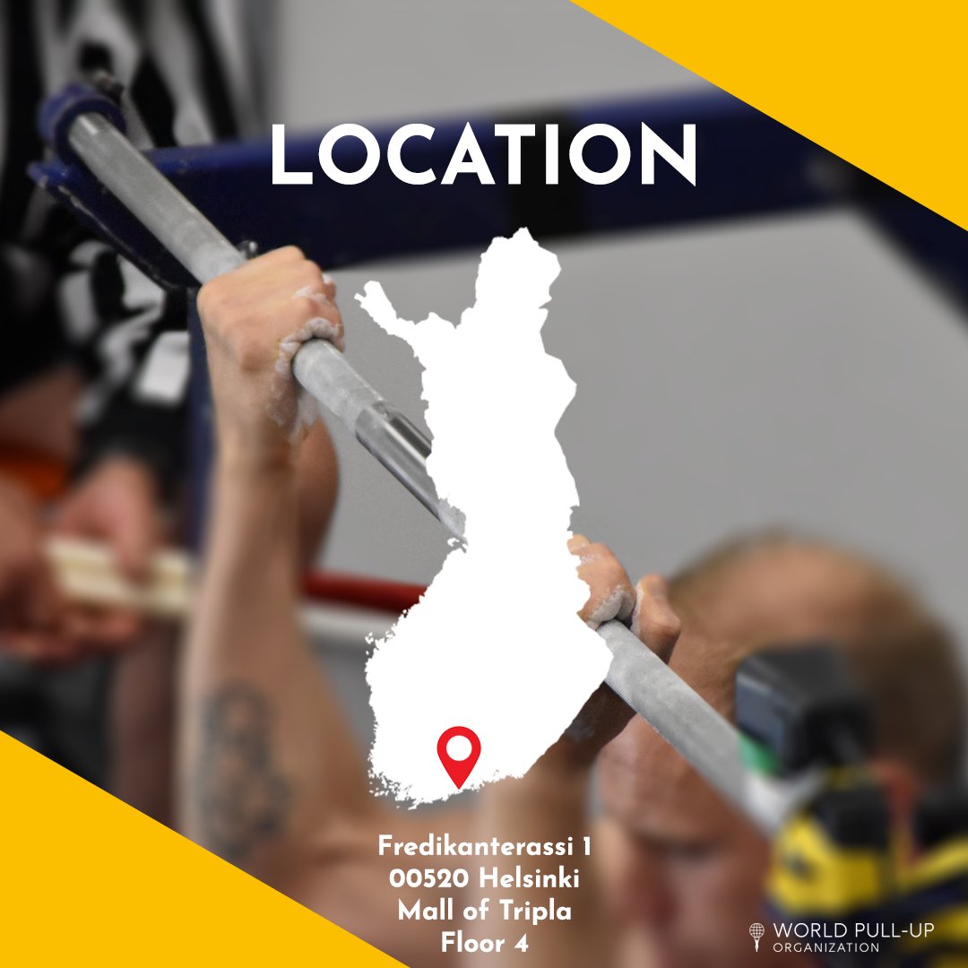 WorldPullUp's tweet photo. World Pull-Up Championships will be held at Mall of Tripla, Helsinki Finland. 

The competition takes place on the 4. floor, in the sports area.

#sports #crossfit #weightedpullup #pullup #leuanveto #worldchampionships #worldchampion https://t.co/HVNGVhM8pU
