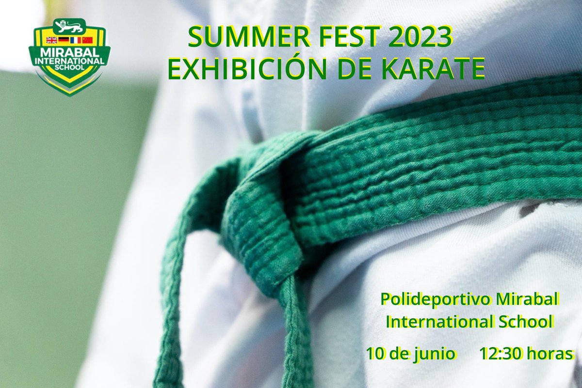 El próximo sábado 10 de junio, se celebrará el Summer Fest 2023 en el Mirabal International School, todos nuestros karatecas realizarán la exhibición de Karate que se desarrollará a partir de las 12:30 horas en el polideportivo del colegio.🥋👏