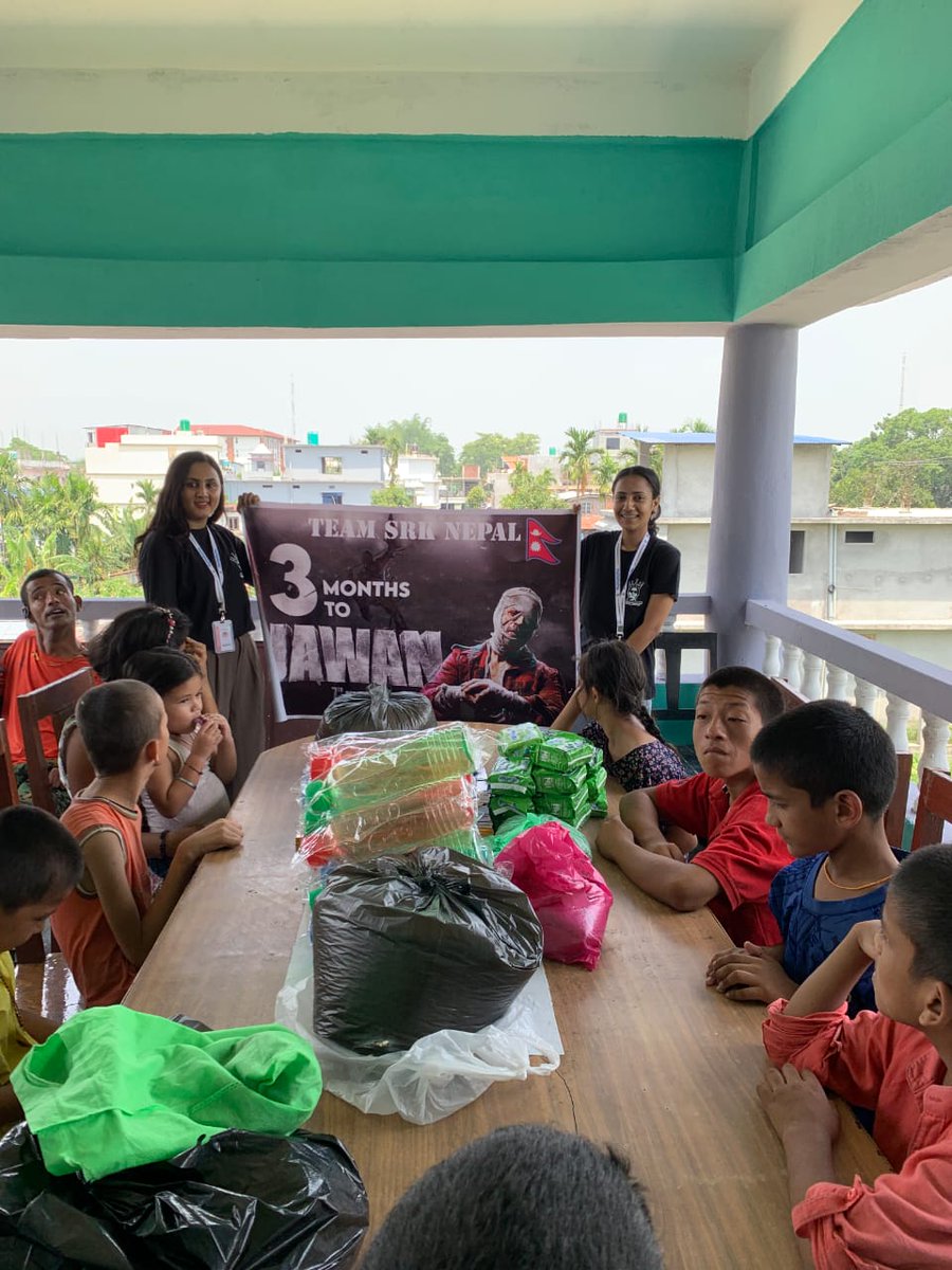 teamsrkfc's tweet photo. To celebrate #3MonthsToJawan, Team SRK Nepal geared up for a charity event in Jhapa. The team led by our female members distributed the necessary items: notebook, pads, games, and many more things in the Handicapped Support Committee, Jhapa (Mechinagar).

They also cooked food for them, played with them, and made everyone's day with this kind gesture.

#Jawan #ShahRukhKhan