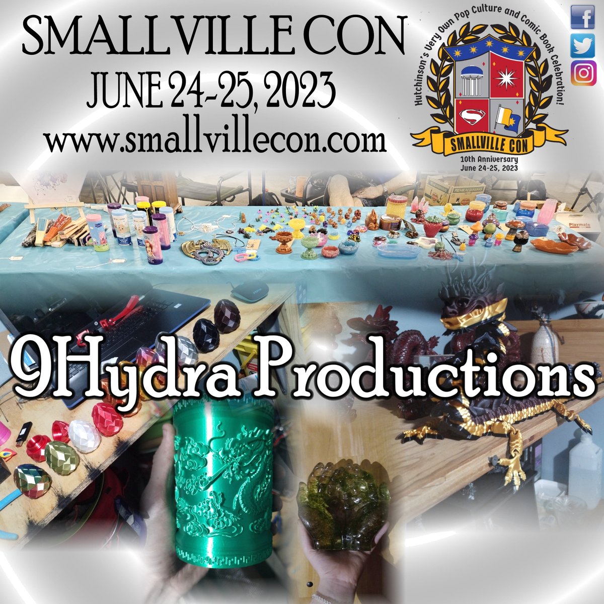 We welcome 9Hydra Productions to the #SmallvilleCon setting up with 3d resin items and custom made jewelry. Stop by their booth to check out their creations! #creator #3dprints #jewelry <a href="/VisitHutch/">Visit Hutch</a> <a href="/hutchchamber/">Hutchinson Chamber</a>