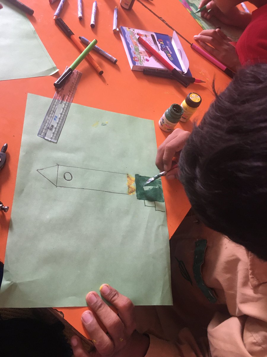 The 4th graders were given a chance to draw their dream destination place for arts/ craft period. This kid wants to go to the moon on a rocket and place a flag of  Pakistan there!!🇵🇰 such bright and ambitious minds!!
#EducationForAll 
#educationforunderprivileged