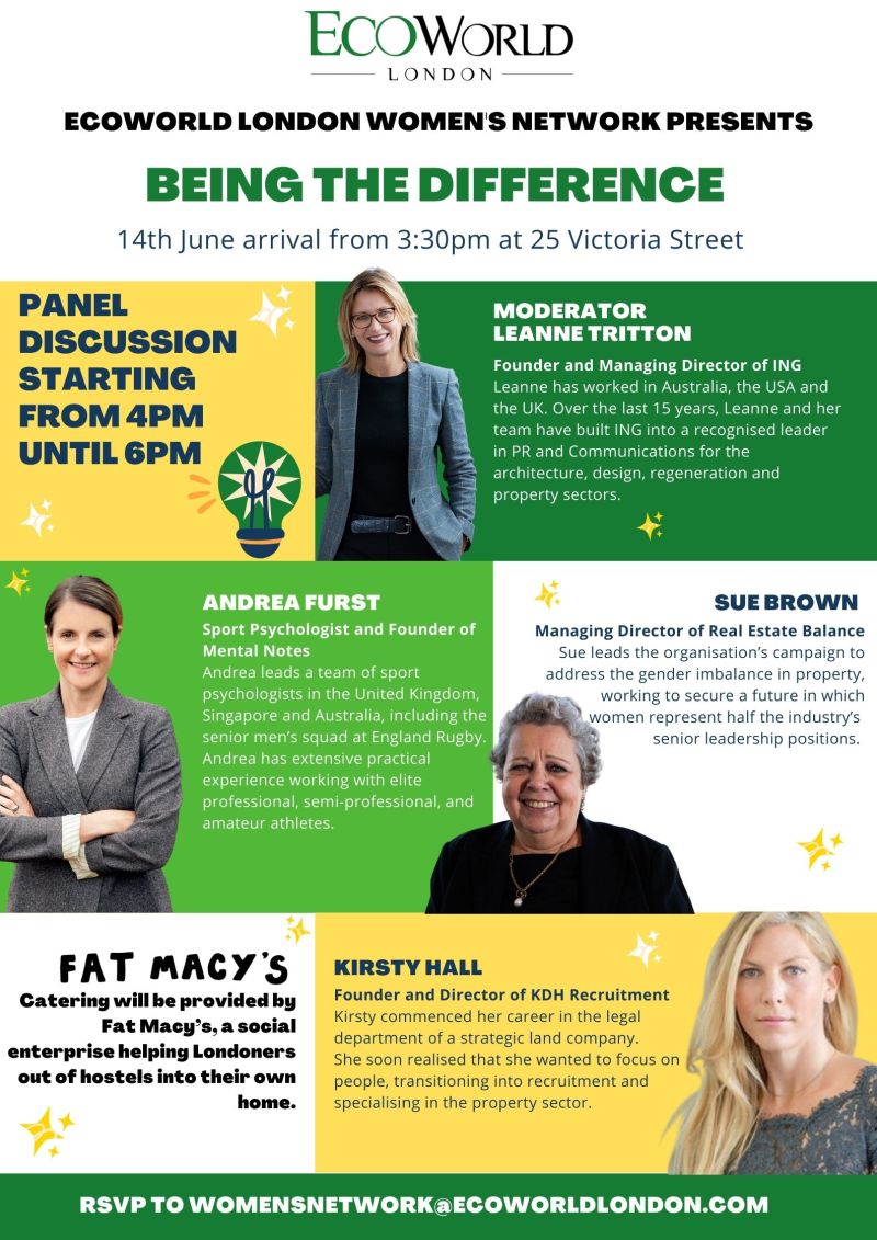 Our Managing Director Sue Brown is looking forward to speaking at the 'Being the Difference' panel discussion hosted by @EcoWorldLondon and moderated by Leanne Tritton, founder of @INGmedia on June 14th 2023.