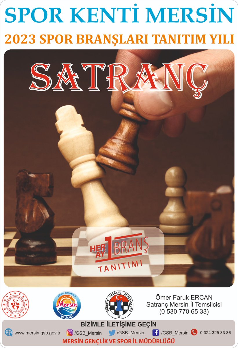 10 Haziran 2023 Cumartesi günü Mersin Kültürk Parkta oynanacak olan Satranç Şenliği Kayıtları açılmıştır(2017-2018 doğumlular). mersin.tsf.org.tr