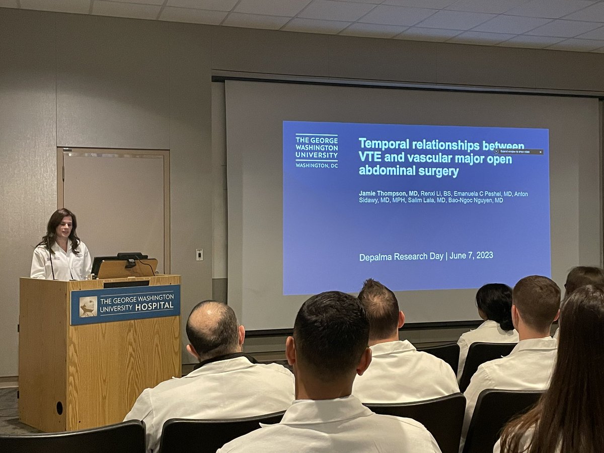 Drew Zebley (@drewmergency) on Twitter photo Next up <a href="/GWSurgery/">GW Surgery</a> and <a href="/GWvascsurg/">GW Vascular Surgery</a> resident Dr Jamie Thompson presenting at DePalma Research Day on #VTE in complex vascular procedures #surgery #research #surgeonscientist Next up <a href="/GWSurgery/">GW Surgery</a> and <a href="/GWvascsurg/">GW Vascular Surgery</a> resident Dr Jamie Thompson presenting at DePalma Research Day on #VTE in complex vascular procedures #surgery #research #surgeonscientist