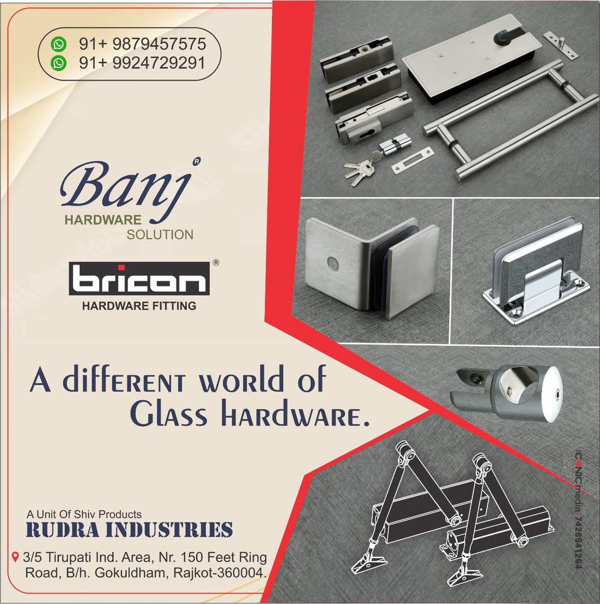 For enquiry via WhatsApp click: bit.ly/91-9879457575
#glassfittinghardware #hardwarefitting
#glassware #glassproducts #doorcloser #glass #architecturalfitting #doorfitting
#Rajkot #voiceofhardwareindustry
RUDRA INDUSTRIES (Rajkot)

Cont:- 9879457575, 9924729291