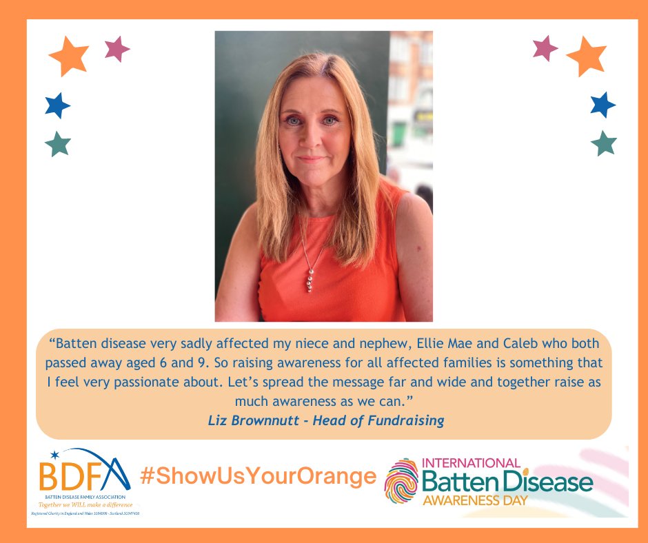 BattenDiseaseuk's tweet photo. Liz, our Head of Fundraising, received a #ShowUsYourOrange nomination!🍊
As well as going orange for Batten Disease Awareness, our staff members have been sharing what wearing orange means to them. Liz shares the personal reason she is passionate about raising awareness below.🧡 https://t.co/inVtnDh9Ly