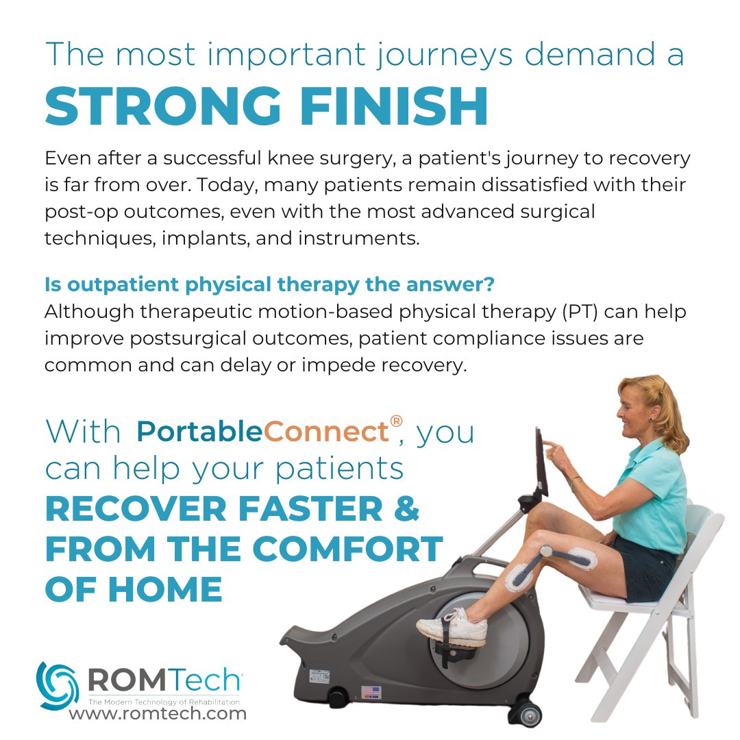 ROMTechnologies's tweet photo. 3 of 4 patients do not fully complete their PT plans post-surgery & many are dissatisfied with results due to the perception of pain + function + clarity of expectations. The PortableConnect helps keep patients healthier and happier at home.
#orthopedics #OrthoDoctor https://t.co/GFcAu9ipit