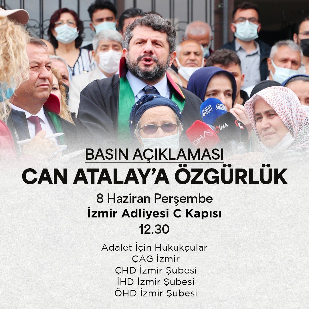 IzmirOhd's tweet photo. Gezi Davası nedeniyle bir yılı aşkın süredir haksız şekilde Silivri Cezaevinde tutuklu bulunan meslektaşımız Av. Can Atalay, Türkiye İşçi Partisi'nden milletvekili seçilmesine rağmen hala tahliye edilmemektedir.Tüm meslektaşlarımızı, bu hukuksuzluk karşısında durmaya çağırıyoruz. https://t.co/vqd5wKdAjt