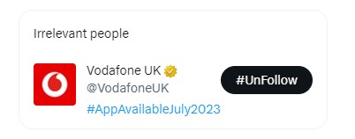 <a href="/VodafoneUK/">Vodafone UK</a> <a href="/GlastoGals/">GlastoGals</a> <a href="/glastonbury/">Glastonbury Festival</a> So your new <a href="/glastonbury/">Glastonbury Festival</a> app (yet to be seen), the one that you felt the need to apply #corporate (likely legal) pressure to a small independent app developer (<a href="/planyourfest/">Plan Your Festival</a>) to get them to remove their's that simply listed publicly available information? #Disgusting #Glasto2023