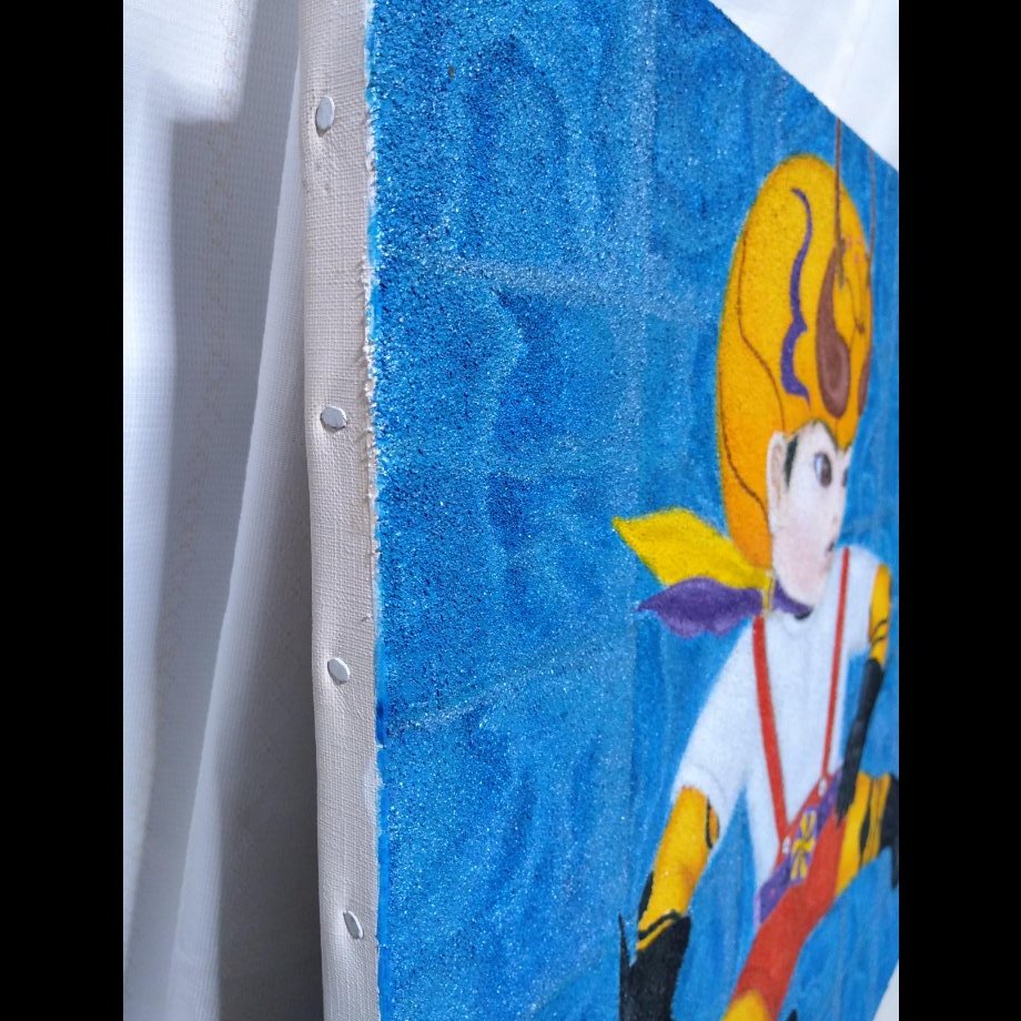 RAMWT888's tweet photo. 今日は、作品紹介です。
「Awake! And stand up!」
04/2007
Canvas Acrylic sand
606×727mm

下地にはメディウムに砂を混ぜてノスタルジックな雰囲気を出してます。
昭和の看板の雰囲気も感じるような構図を意識して描きました。😊

https://t.co/uyu94NX4d5

#少年ヒーロー　#昭和感 https://t.co/03k8KG0J0I