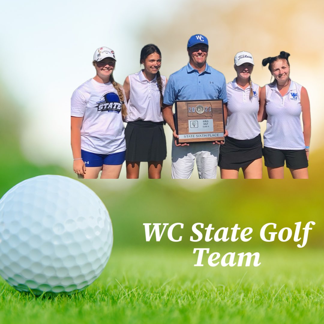 The golf team placed 6th at state! 

Congratulations to Lyric Reipma, Dakotah Larson, Blaire Eberhard, Morgyn Driscoll and Coach Lanham!