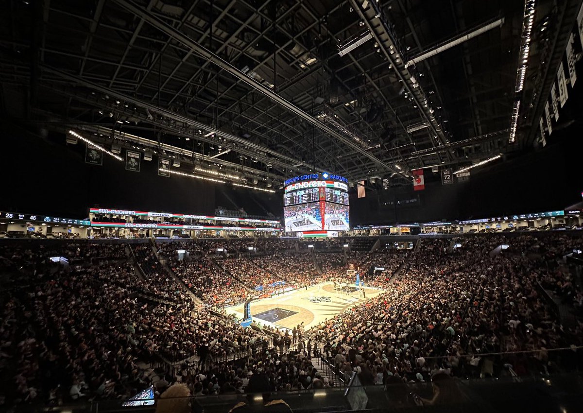 bme4you's tweet image. An electrified crowd at Barclays Center for the 2023 NY Liberty season home opener. Days like these reminds us how fortunate we are to partner with such a storied franchise and organization to contribute to their game presentation production musically!