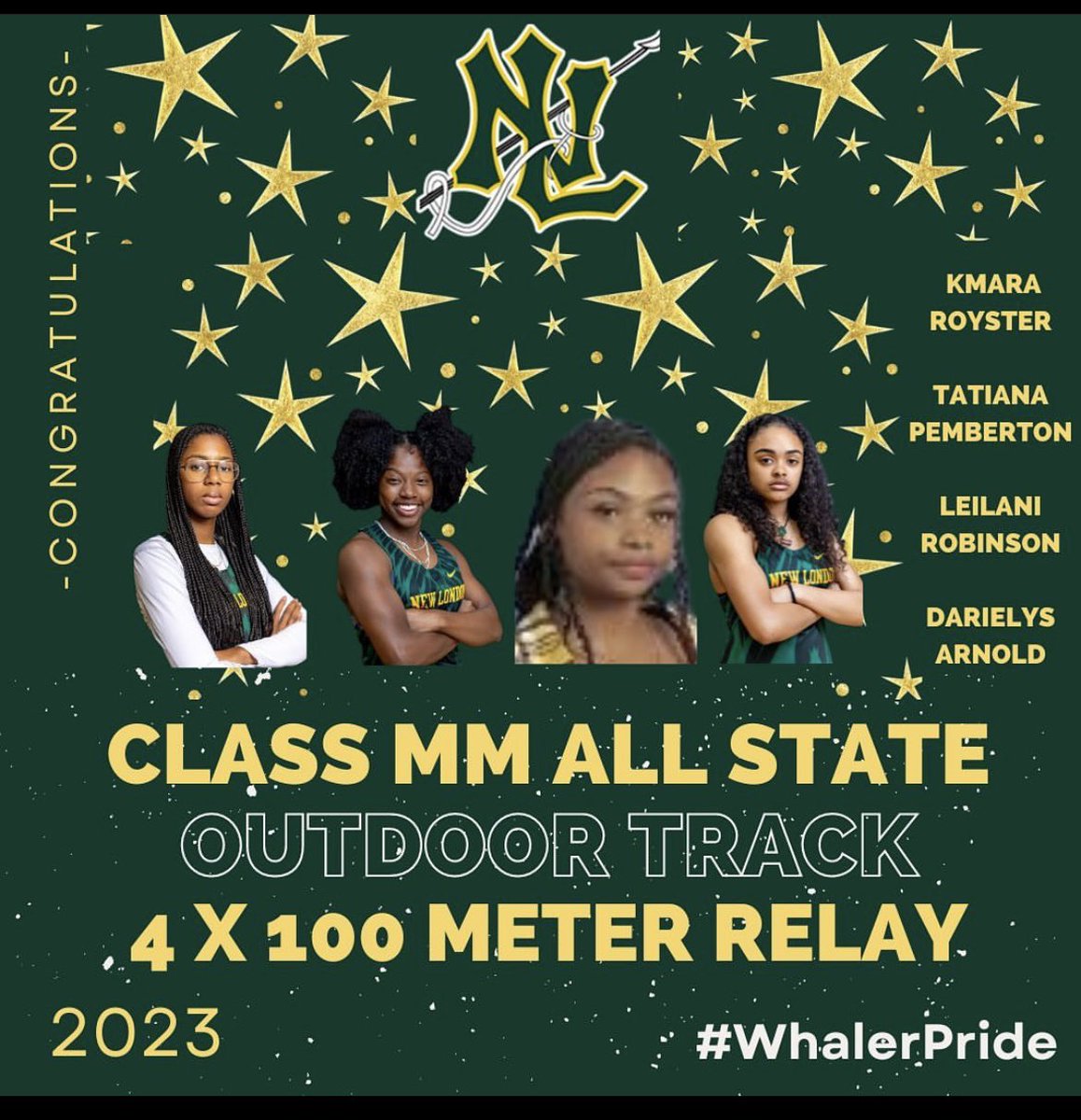 •National Qualifier in the 100m and Long Jump- Darielys Arnold

CLASS MM AND STATE OPEN LONG JUMP CHAMP- Sophomore, Darielys Arnold

•CLASS MM 4x100 CHAMPS-
Sr. Kmara Royster 
So. Tatiana PEMBERTON
So. Leilani Robinson 
So. Darielys Arnold 

#cttrack