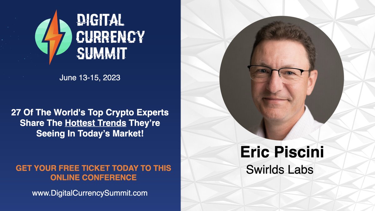 Next week @SwirldsLabs CRO & COO @episcini will be featured during the Digital Currency Summit: an online conference featuring 27 #web3 executives sharing their insights and discussing exciting developments in the space!

Claim your free ticket today⤵️
🎟️digitalcurrencysummit.com/registration43…