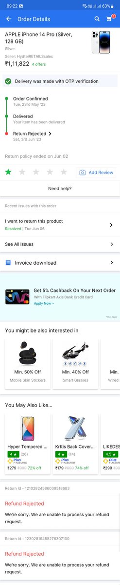 pogiri_kumar3's tweet image. Please help me bro . Flipkart delivered fake mobile instead of IPhone 14 Pro, Silver, 128 Gb. Its been 12 days. Still issue is not resolved. Flipkart is rejecting return request. Please 🙏 🙏 🙏 🙏 🙏 🙏