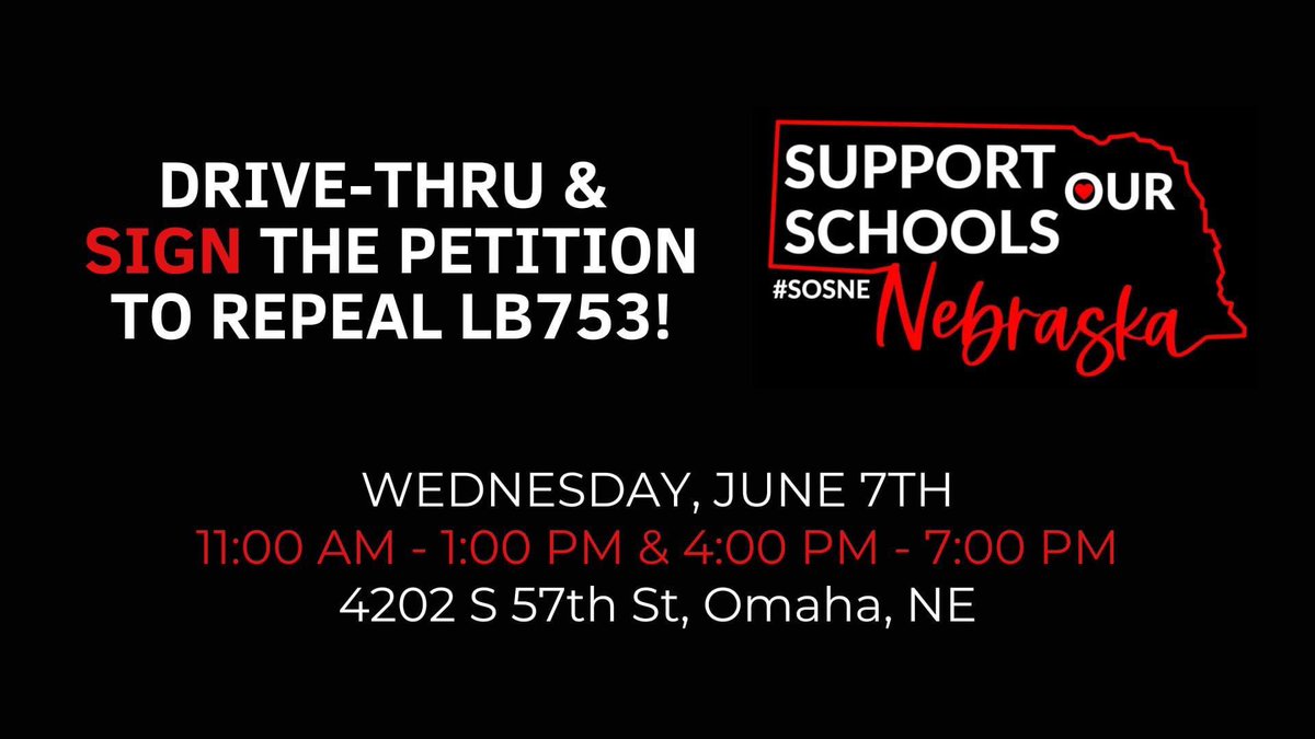 Good morning #Nebraska. It’s a great day to: ✅ say yes to ALL students ✅ support rural AND urban communities ✅ keep public $ for public schools & other important public infrastructure ✍🏼 Come sign the @SOSNebraska petition to repeal the LB753 tax scheme in #Omaha.