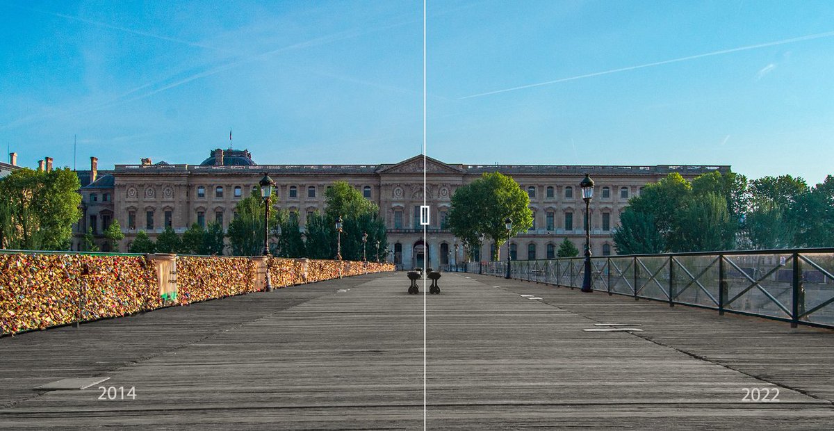 🗓️ It's been 8 years that the #lovelocks from world famous Pont des Arts in Paris have been removed (right side)

📸 Alexis immortalized 36,979 love messages, by photographing padlocks one by one in 2013 ❤️

Navigate on the 915 Parts of the 2013 Bridge 🔒 welocklove.com/navigate-on-po…