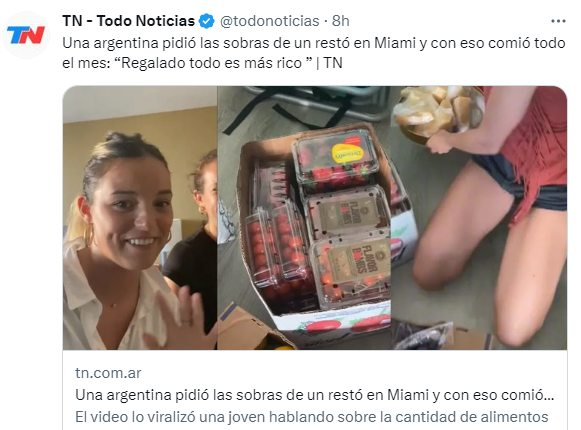 El sueño de todo argentino : ir a EEUU a pedir sobras en los restaurants. Que orgullosos deben estar los padres de esta chica.