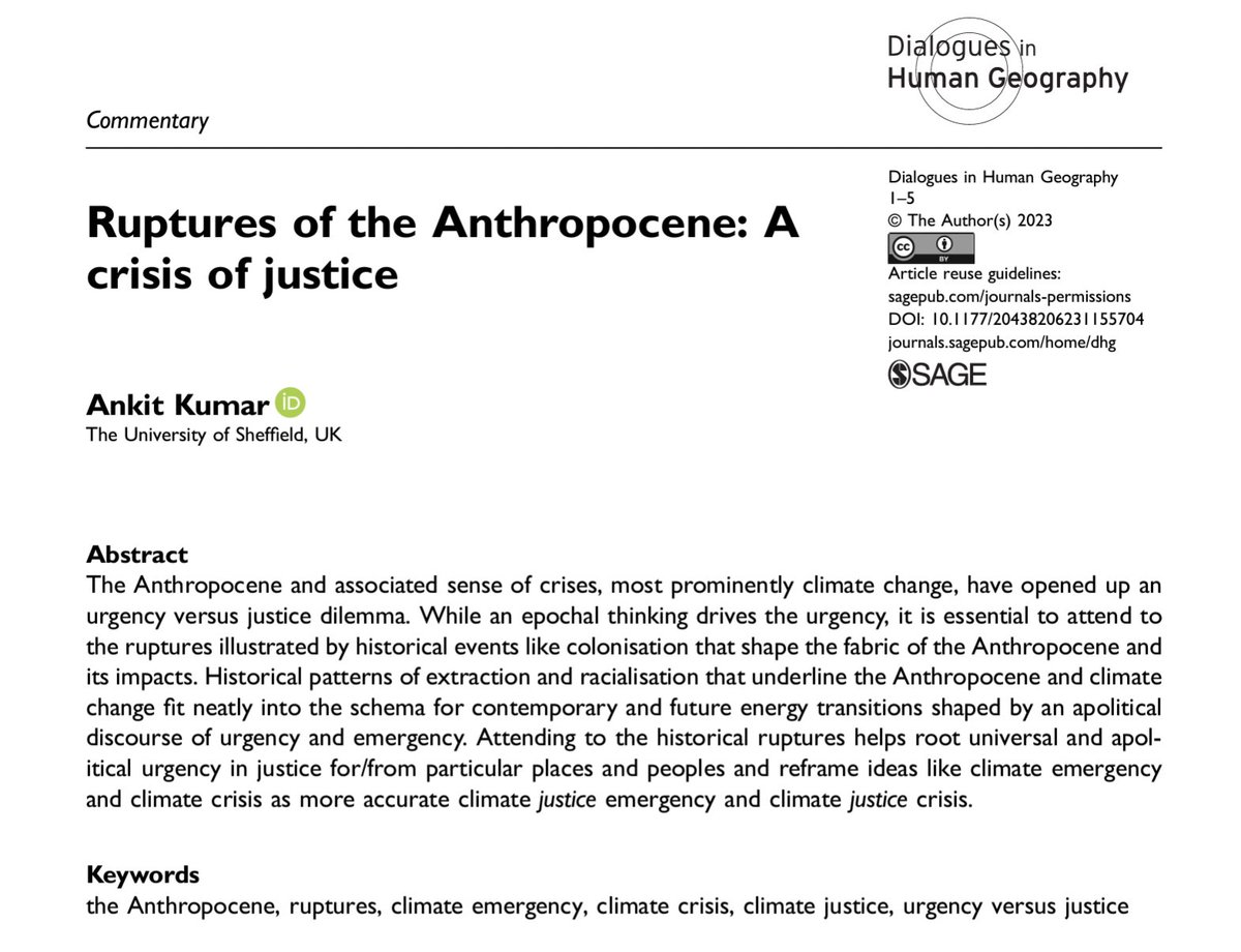 Have you read this <a href="/DialoguesHG/">Dialogues in Human Geography</a> paper by UI Associate <a href="/ideatingenergy/">Ankit Kumar</a> on Ruptures of the Anthropocene? 
journals.sagepub.com/doi/full/10.11…