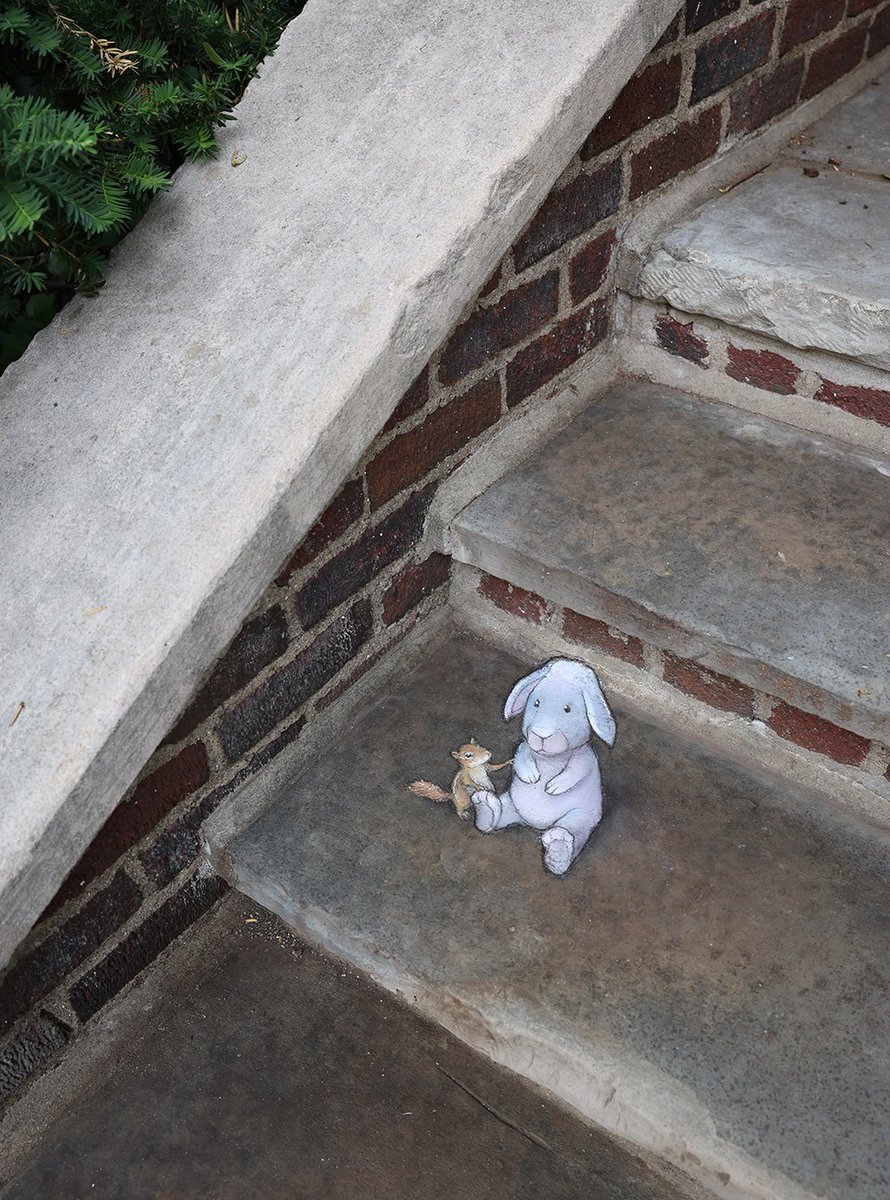 Chip tries to reassure Stuffie that being real is overrated, and so is knowing which animal you’re supposed to look like. #StreetArt #SidewalkChalk #AnamorphicArt #chipmunk #StuffedAnimal #ExistentialCrisis
