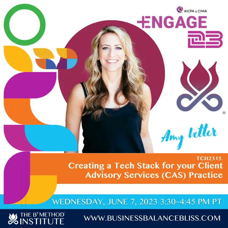 AmyVetterCPA's tweet image. Unlock the power of a well-structured tech stack! 

Our very own Amy Vetter will be sharing insights on 'Creating a Tech Stack for your CAS Practice' at #EngageConference. 

Enhance your practice, leverage your tech, see you June 7th at 3:30 PM PT! 

#mindfulnessatwork #cpa