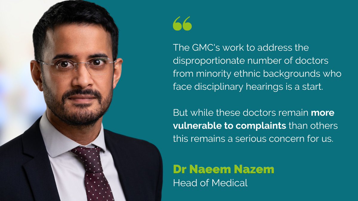 MDDUS_News's tweet photo. While we acknowledge that the @gmcuk has taken steps to tackle inequality and discrimination in medicine, including backing reforms to limit the risk of bias in its regulatory work, there is much more to be done. 

- Dr @NaeemNazem, Head of Medical. https://t.co/jN1TzlpZQW