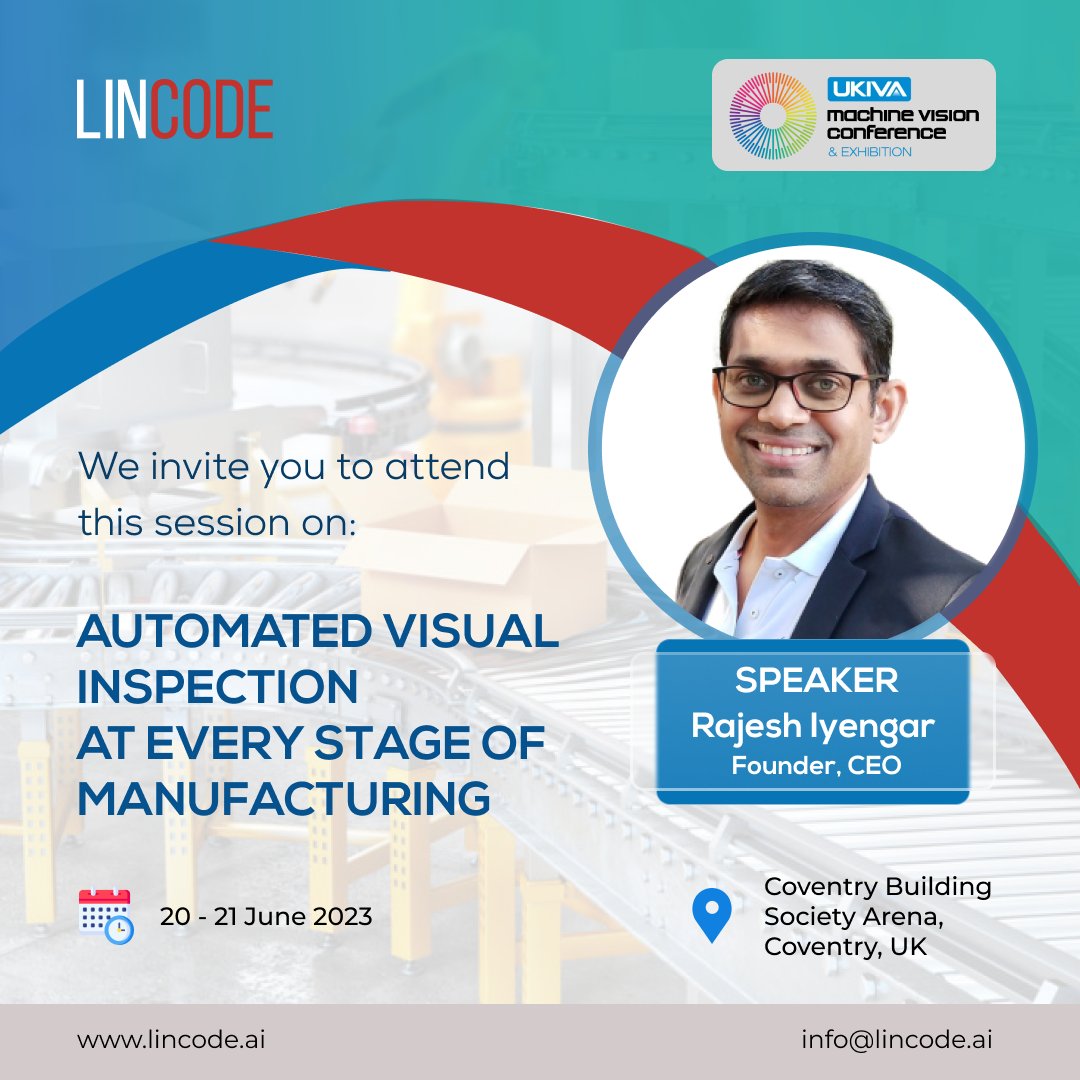 lincodelabs's tweet image. Don&apos;t miss the opportunity to hear Rajesh Iyengar, our Founder, and CEO, speak at the prestigious 2023 UKIVA Machine Vision Conference and Exhibition.
#machinevisionconference #ukiva #computervisionplatform #visualinspectionsoftware #defectdetection #smartmanufacturing #lincode