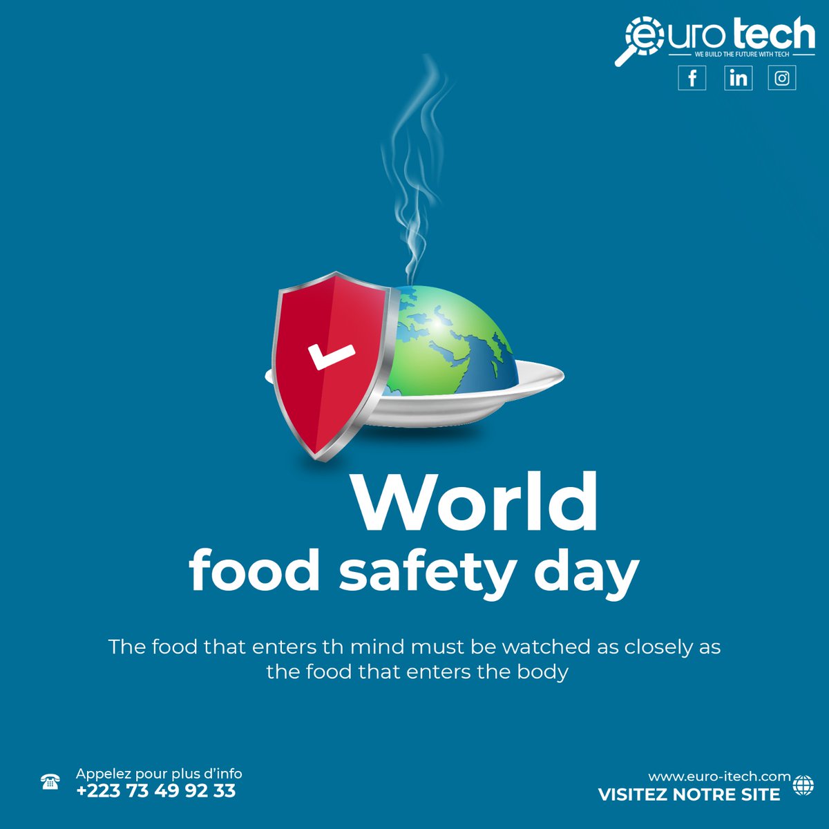 From Farm to Fork, Let's Ensure Safe and Nutritious Food for All. Happy World Food Safety Day!
.
#WorldFoodSafetyDay2023  #FoodSafetyDay  #SafeFoodForAll  #foodhygiene #technology #tech   #bamako #USA #uk #india #Africa #weeurotech #experienceeurotech