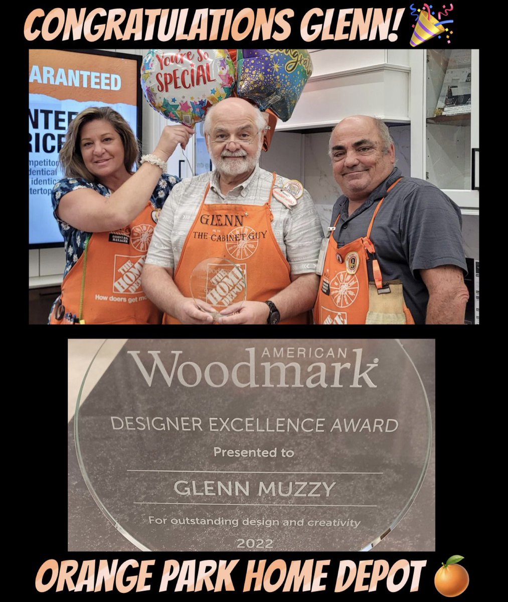 Congratulations Glenn! 🎉🎉🎉Our Amazing Kitchen Designer Achieving Top 300 for American Woodmark Nationwide Sales 🌟 #DesignerExcellence ✨✨💫#livetheorangelife #Kitchenlife #YourOPHD #GoTeam🫶🏻 🍊🧡 #HomeDepotStrong #GreatJob