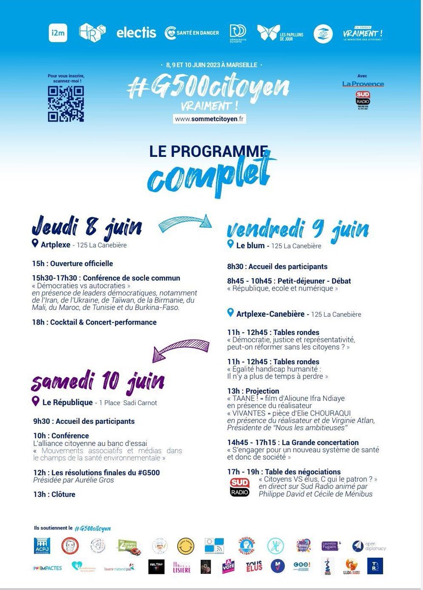 J-1 avant le lancement de la deuxième édition du #G500citoyen à Marseille ! 
RDV vendredi à 11h00 pour une table-ronde 'Egalité, handicap, humanité : il n'y a plus de temps à perdre' à l’Artplexe.
@pcourilPOL @avote_ong @touselus @DemOuverte @Handicap_fr @assohrs