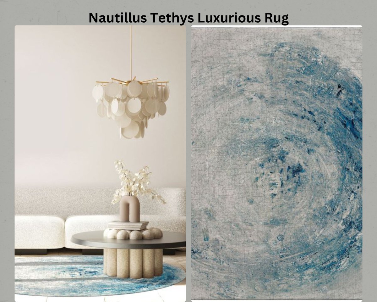 Treat your home to something special with our brand new Nautillus Tethys Blue luxurious rug from Jackie and the Fish. Get yours now and add an elegant touch to your decor. You won't regret it! 📷. Product ID: URT4457 
Shop Direct: ashantirugs.co.uk/nautillus-teth……. 
#rug #rugs #rugsale
