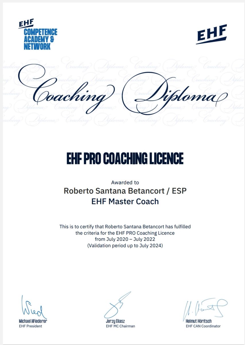 RoberSantana's tweet photo. Al final he decidido asistir, seguiré formándome como entrenador de balonmano y con ello seguir en posesión de la licencia EHF MASTER COACH. Nos vemos en Madrid, píldora formativa + titulación actualizada https://t.co/5qcSdlf3uG